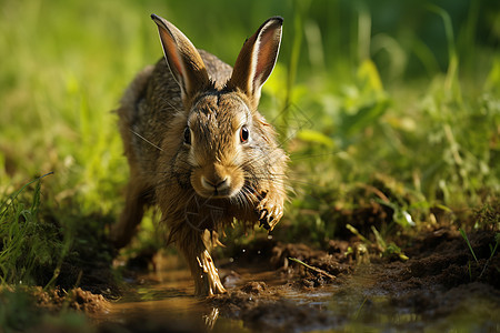 奔跑野兔的特写镜头图片