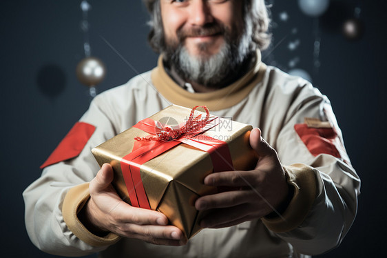 男人拿着一个礼品盒图片