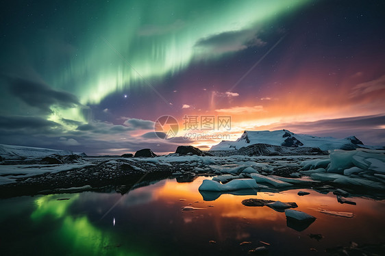 冰岛美丽的极光景观图片