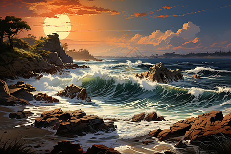 峭壁之美的海洋插图背景图片
