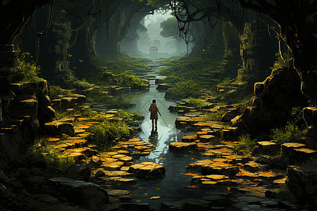 中文标题密林探险士在森林中的奇幻之旅图片