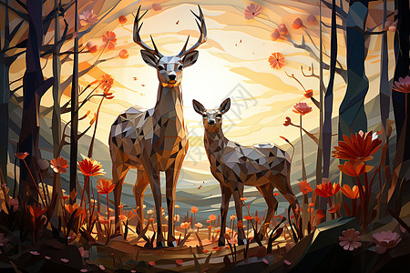 梦幻森林中的麋鹿背景图片