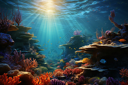 海洋中美丽的珊瑚群图片