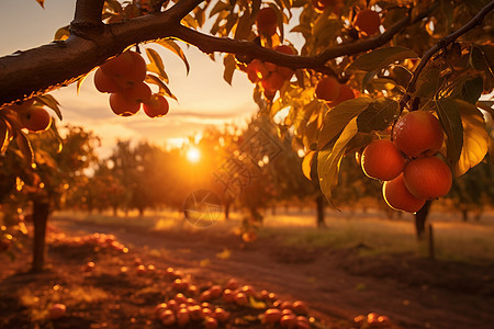 日出乡村农业种植的苹果果园图片