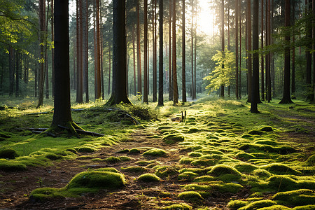 森林里的苔藓小径背景图片