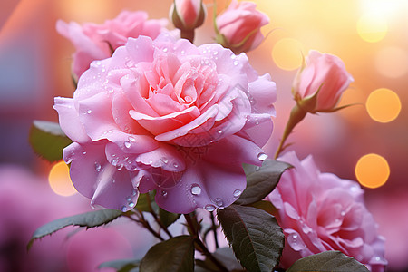 玫瑰花中的红粉佳人图片