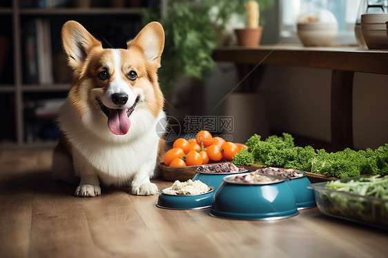 狗狗享用美食图片