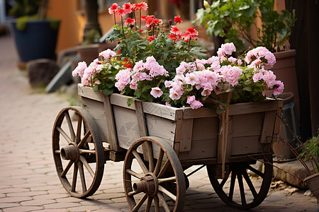 复古花朵一辆装满鲜花的马车背景