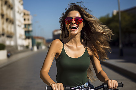 街头女子骑着电动自行车图片