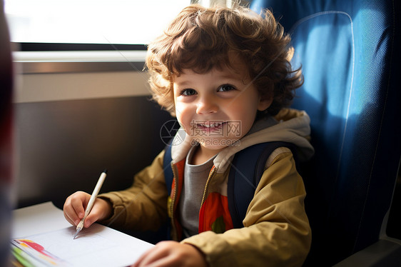 火车上画画的男孩图片