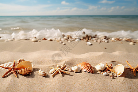 海滩上的贝壳与海星图片