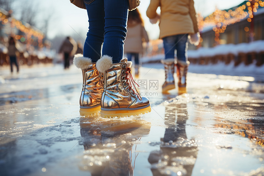 冬日漫步滑雪的欢乐时光图片
