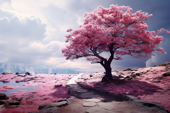 梦幻场景中的粉色树木图片