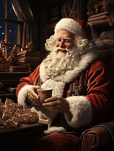 圣诞老人喝咖啡图片