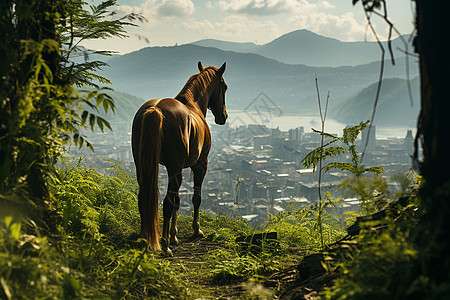 丛林中养殖的马匹图片