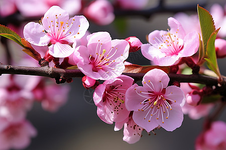 春季花园中绽放的樱花花朵背景图片