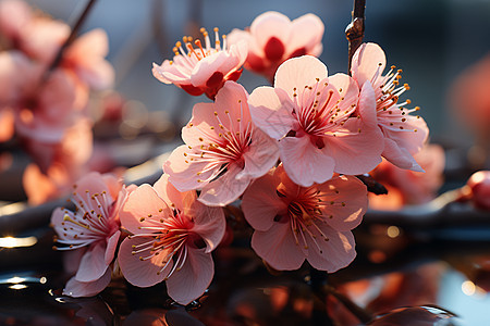 春季花园中绽放的樱花花朵背景图片