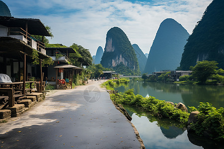 中国阳朔山水画的美丽景观高清图片