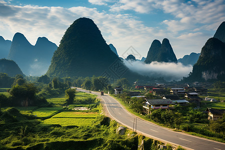 云烟缭绕风景优美的阳朔旅游风景区背景