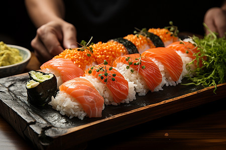 味道鲜美的三文鱼寿司图片