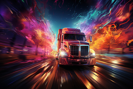 抽象色彩下的运输卡车图片