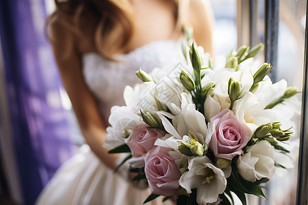 手握花束的新娘背景图片