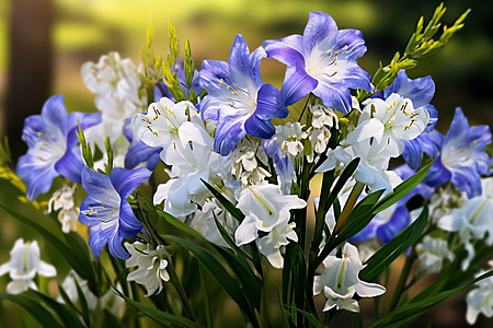 盛放着蓝白色花朵图片