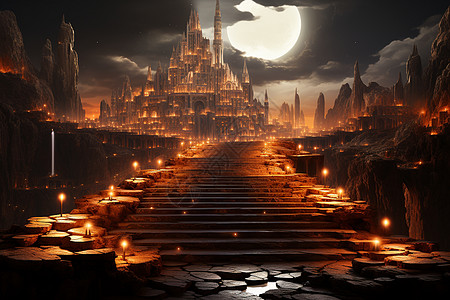 月夜的大型城堡背景图片