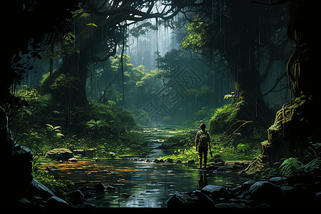 奇幻丛林中的人背景图片