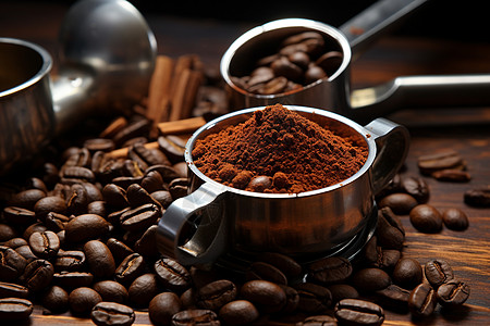 香醇咖啡粉咖啡豆研磨高清图片