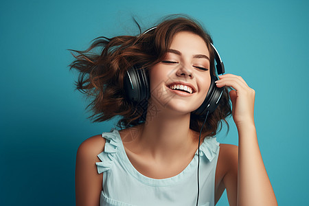 戴耳机听音乐的女孩背景图片