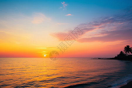 雪景夕阳海上的日落背景