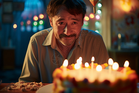 男子生日夜独自吹蜡烛图片