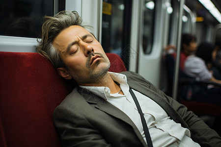 地铁车厢的中年男子熟睡背景图片