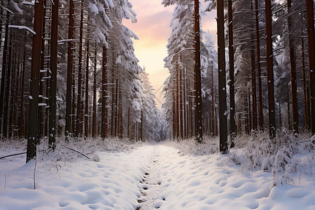 冬日森林之路高清图片