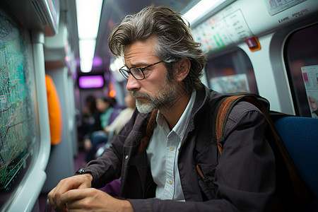 地铁上的中年男子背景图片