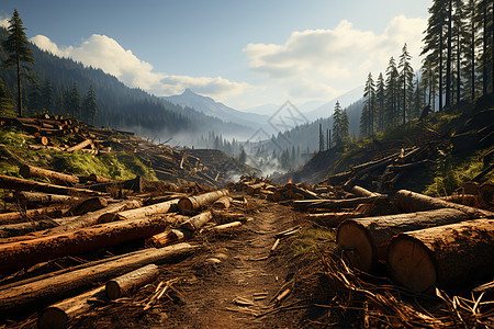森林伐木背景图片