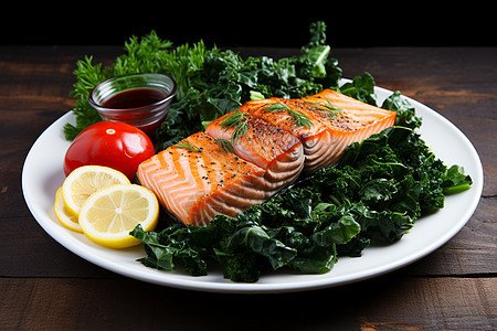新鲜健康的鲑鱼沙拉图片