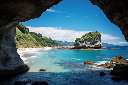 蓝色海洋中的海滩背景图片