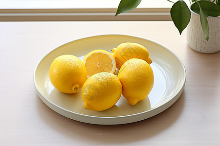 盘子里的柠檬图片