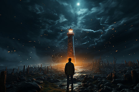 夜幕里的灯塔背景图片