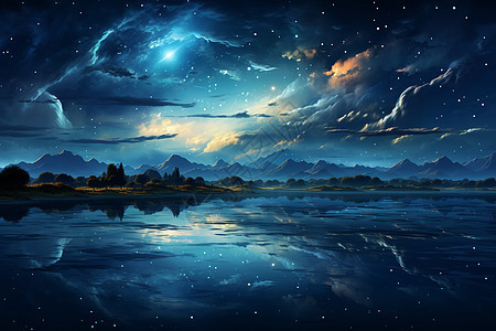 湖畔星空背景图片