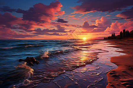 黄昏的沙滩背景图片