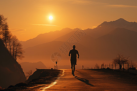 夕阳下奔跑的人高清图片