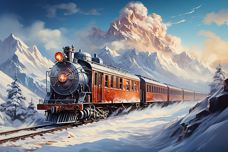 山脉中行驶的火车图片