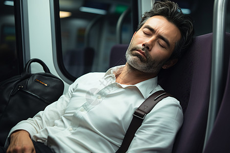 列车上沉睡的中年男子背景图片