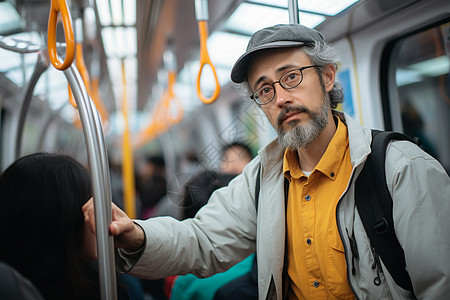 地铁上留着胡须的中年男性图片
