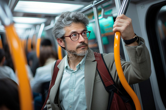 地铁上的中年男子图片
