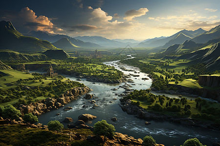 山谷中的河流背景图片
