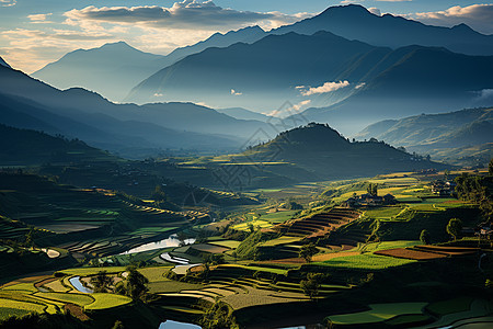 层峦叠嶂田园图片